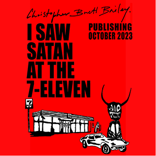 I Saw Satan at the 7 Eleven red book cover, with illustated satan near a corvette.